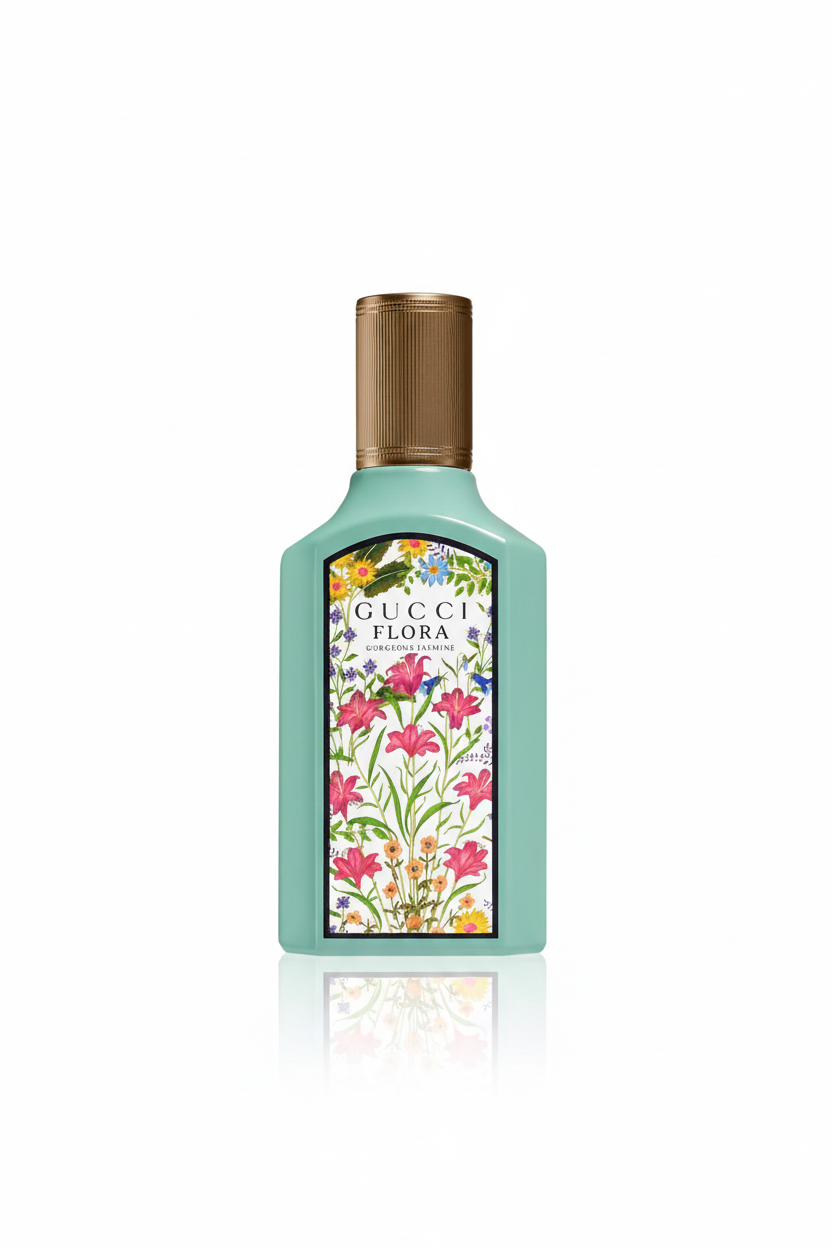 Gucci Flora Gorgeous Jasmine smaller bottle on white background